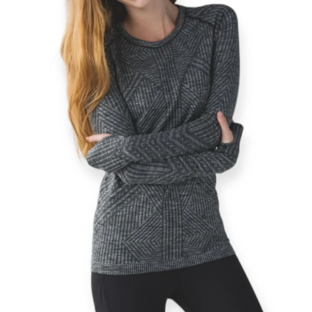 Lululemon Rest Less Pullover Top First Release Crew Neck Heathered Black
